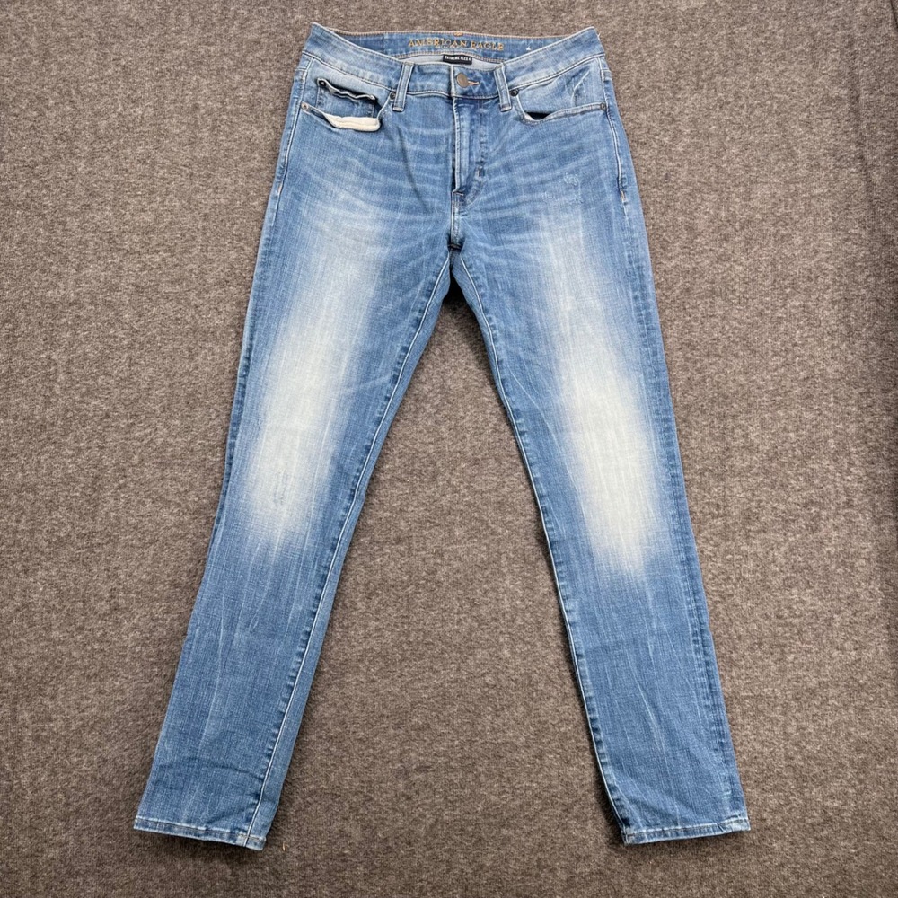 American Eagle Extreme Flex 4 Slim Light Wash Blue 31 ‎ Distressed Jeans Mens